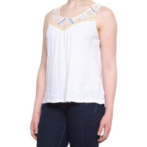 Lucky Brand Women's Embroidered Knit Tank Top White Size L